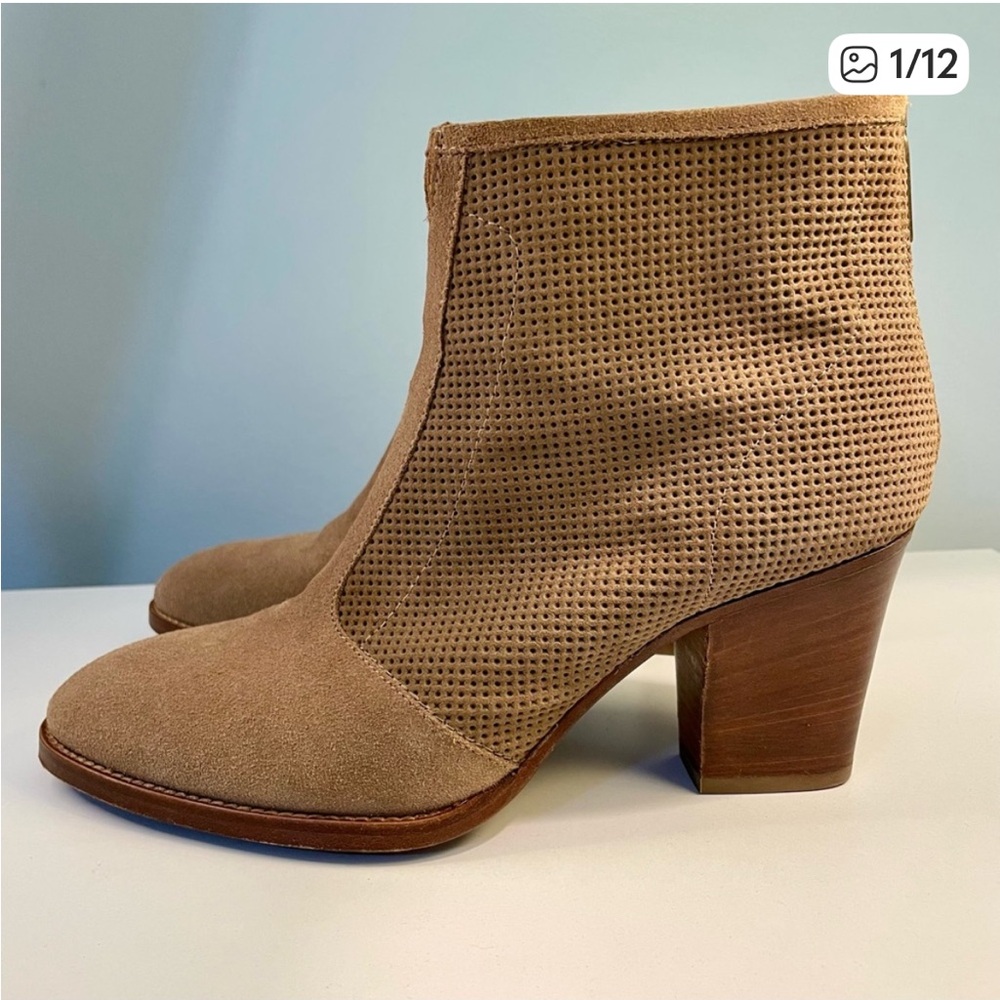 Aquatalia Tan Ankle Boots with Perforated Design Size 9.5